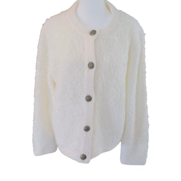 Talbots Ivory Bouclé Wool Blend Cardigan Sweater | Large - Picture 1 of 9